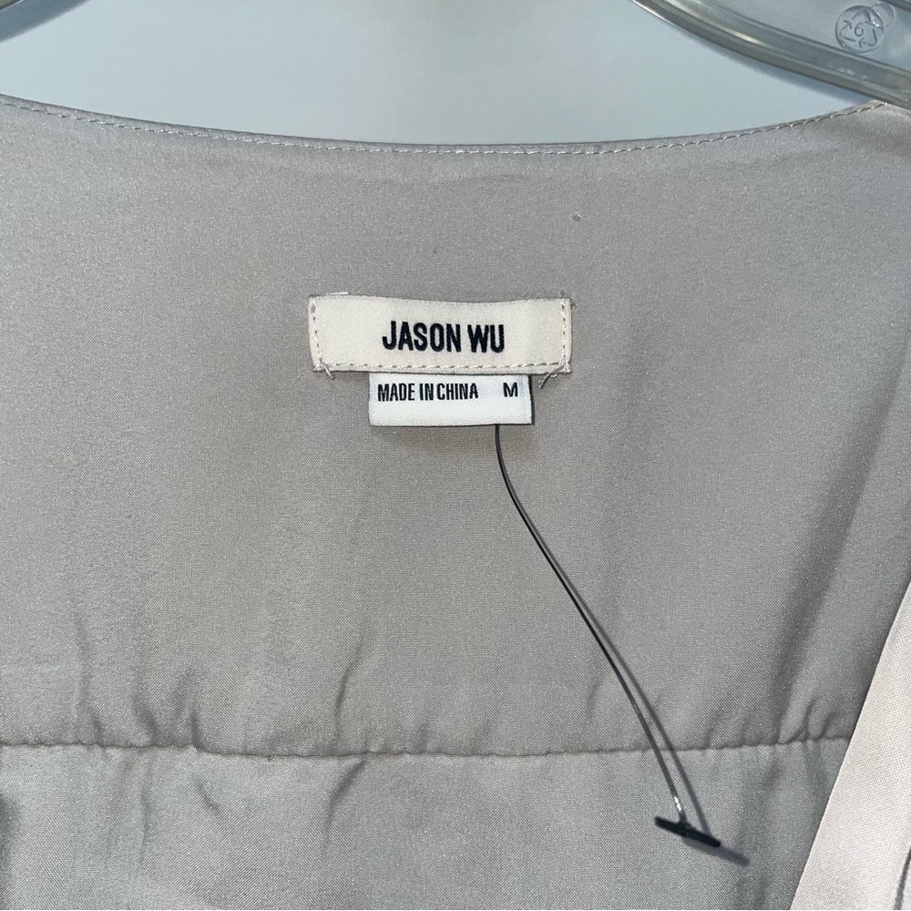 Jason Wu Satin Peplum Blouse M NWT | Puff Sleeve | Champagne Taupe Top Medium - Picture 6 of 9